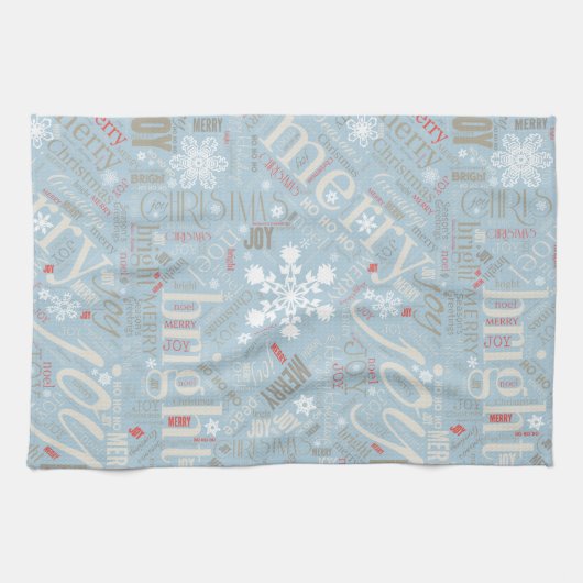 Kersttekst en Snowflake Pattern Blue ID257 Theedoek (Horizontaal)