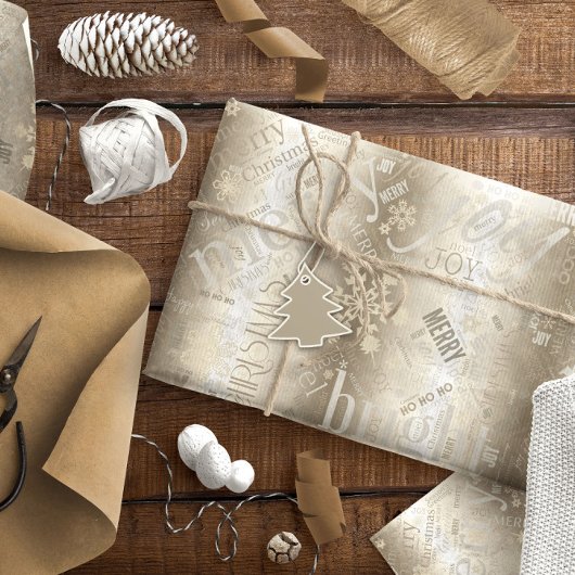 Kersttekst en Snowflake Pattern Gold ID257 Cadeaupapier