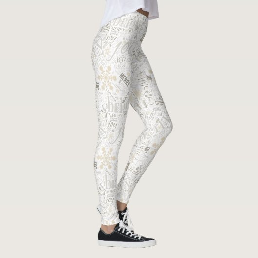 Kersttekst en Snowflake Pattern Gold ID257 Leggings (Rechts)