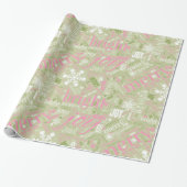 Kersttekst en Snowflake Pattern Green ID257 Cadeaupapier (Uitgerold)