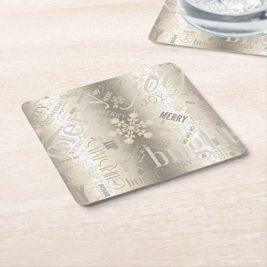 Kersttekst en Snowflake Pattern ID257 Kartonnen Onderzetters (Schuin)