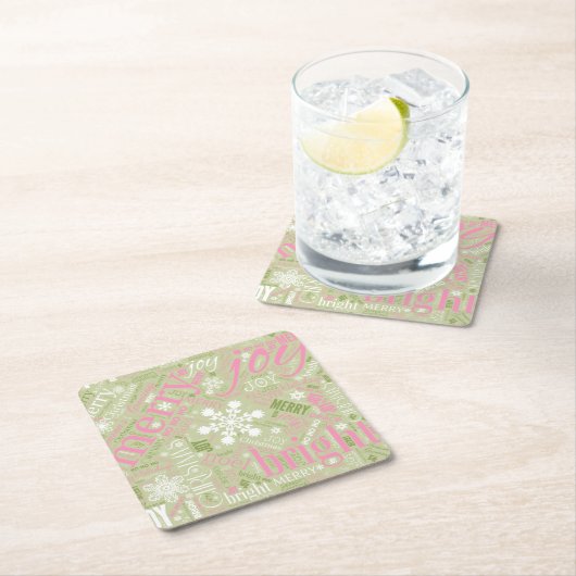 Kersttekst en Snowflake Pattern roze ID257 Kartonnen Onderzetters (Insitu)