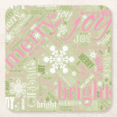 Kersttekst en Snowflake Pattern roze ID257 Kartonnen Onderzetters (Voorkant)