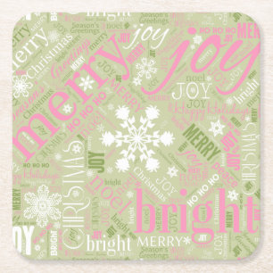 Kersttekst en Snowflake Pattern roze ID257 Kartonnen Onderzetters
