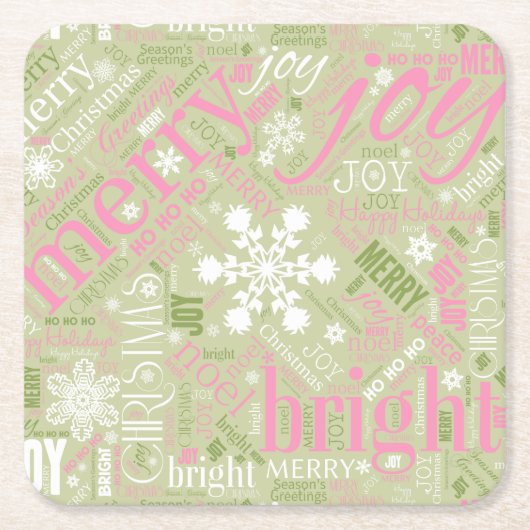 Kersttekst en Snowflake Pattern roze ID257 Kartonnen Onderzetters (Voorkant)