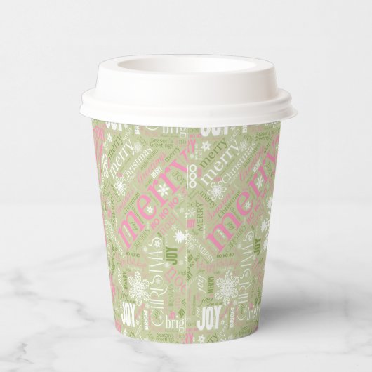 Kersttekst en Snowflake Pattern roze ID257 Papieren Bekers (Rechts)