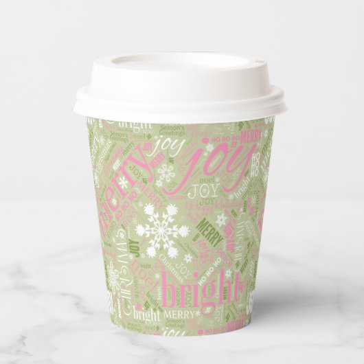 Kersttekst en Snowflake Pattern roze ID257 Papieren Bekers (Voorkant)