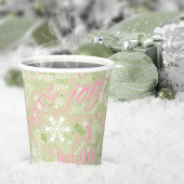Kersttekst en Snowflake Pattern roze ID257 Papieren Bekers