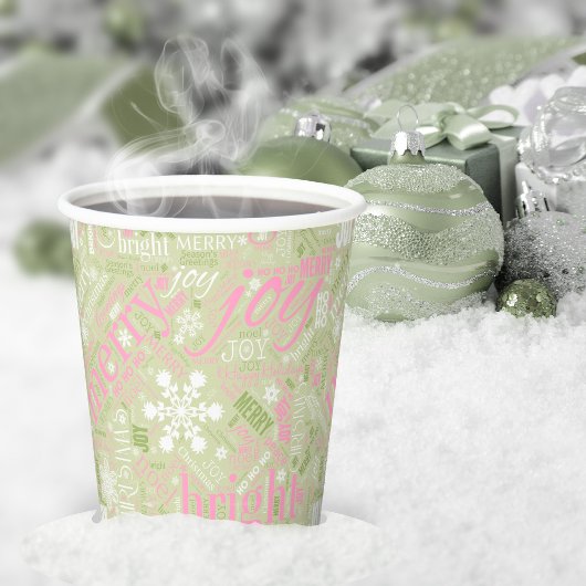 Kersttekst en Snowflake Pattern roze ID257 Papieren Bekers