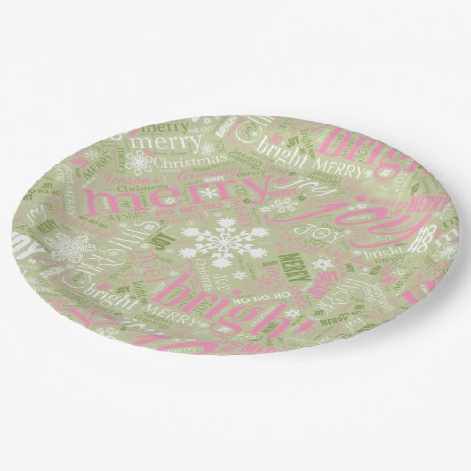 Kersttekst en Snowflake Pattern roze ID257 Papieren Bordje (Gekanteld)