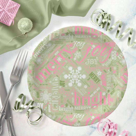 Kersttekst en Snowflake Pattern roze ID257 Papieren Bordje