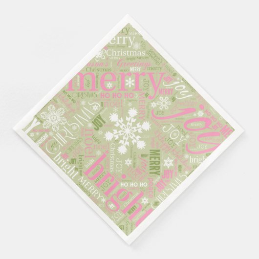 Kersttekst en Snowflake Pattern roze ID257 Servetten (Hoek)