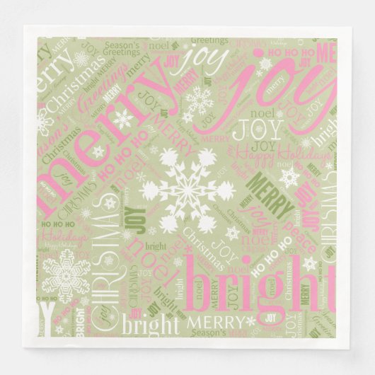 Kersttekst en Snowflake Pattern roze ID257 Servetten (Voorkant)