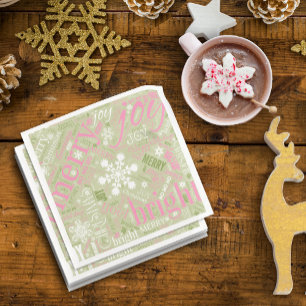 Kersttekst en Snowflake Pattern roze ID257 Servetten