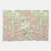 Kersttekst en Snowflake Pattern roze ID257 Theedoek (Horizontaal)