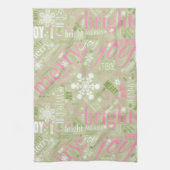 Kersttekst en Snowflake Pattern roze ID257 Theedoek (Verticaal)