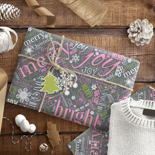 Kersttekst en Snowflake Pattern Slate ID257 Cadeaupapier