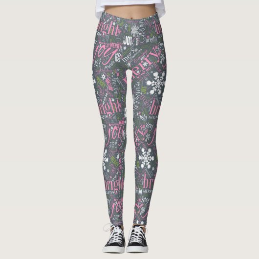 Kersttekst en Snowflake Pattern Slate ID257 Leggings (Voorkant)