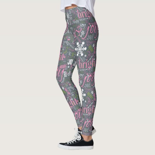 Kersttekst en Snowflake Pattern Slate ID257 Leggings (Links)