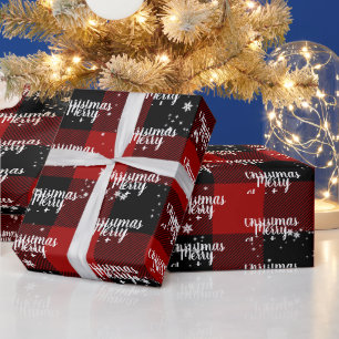 Kersttekst in sneeuwvlokken op geruit motief cadeaupapier