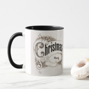 Kersttekst in vintage-stijl met sierlijke rand mok