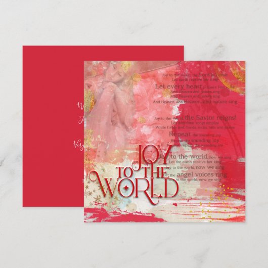 Kersttekst Joy To The World Red en Gold Feestdagenkaart (Voorkant / Achterkant)