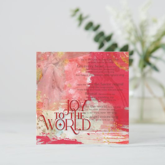 Kersttekst Joy To The World Red en Gold Feestdagenkaart (Staand voorkant)