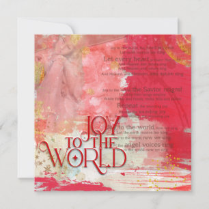 Kersttekst Joy To The World Red en Gold Feestdagenkaart
