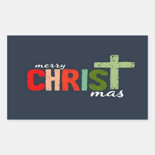 Kersttekst Vrolijk kerstmis Christelijk Rechthoekige Sticker