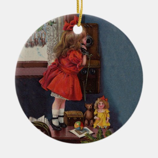 Kersttelefoon  keramisch ornament (Voorkant)