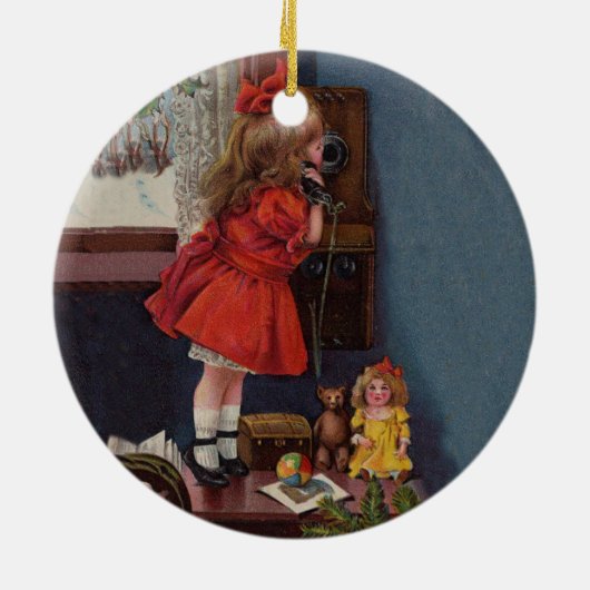 Kersttelefoon Vintage Keramisch Ornament (Achterkant)