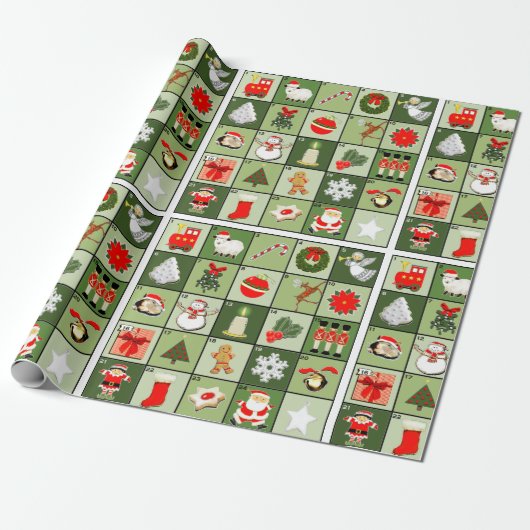 Kersttellende Advent Calendar Cadeaupapier (Uitgerold)