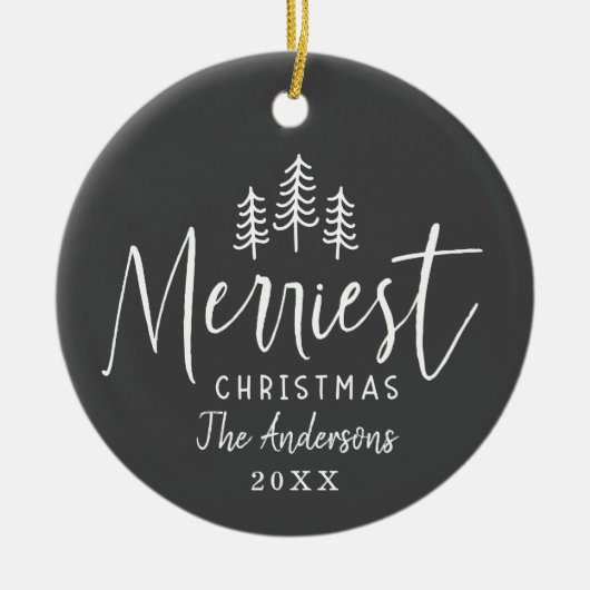 kersttende handgetrokken boom keramisch ornament (Voorkant)