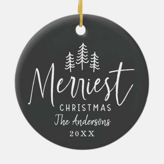 kersttende handgetrokken boom keramisch ornament (Achterkant)