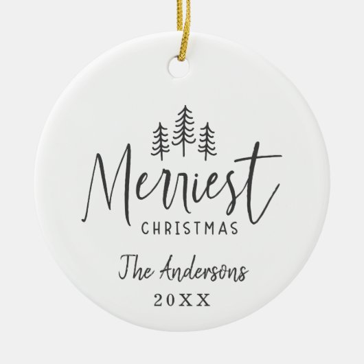 kersttende handgetrokken boom keramisch ornament (Voorkant)