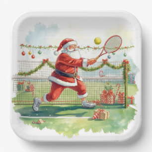 Kersttennis met kerstman op ballen feestje papieren bordje