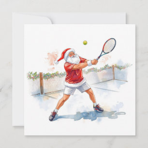 Kersttennis met Kerstman op de baan  Feestdagenkaart