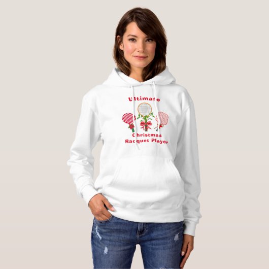 Kersttennis, paddleball, Pickleball Player Hoodie (Voorkant volledig)