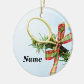 Kersttennisbal en racket met boomgaard keramisch ornament (Links)