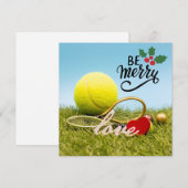 Kersttennisbal en racket met liefde feestdagenkaart (Voorkant / Achterkant)
