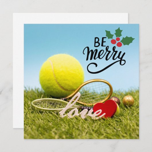 Kersttennisbal en racket met liefde feestdagenkaart (Voorkant / Achterkant)