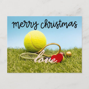 Kersttennisbal en racket met liefde feestdagenkaart