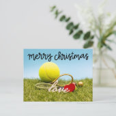 Kersttennisbal en racket met liefde feestdagenkaart (Staand voorkant)