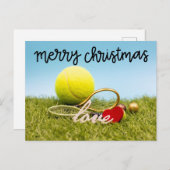 Kersttennisbal en racket met liefde feestdagenkaart (Voorkant / Achterkant)