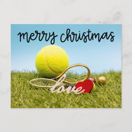 Kersttennisbal en racket met liefde feestdagenkaart (Voorkant)