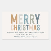 Kerstterracotta blauwe typografie modern rechthoekige sticker (Voorkant)