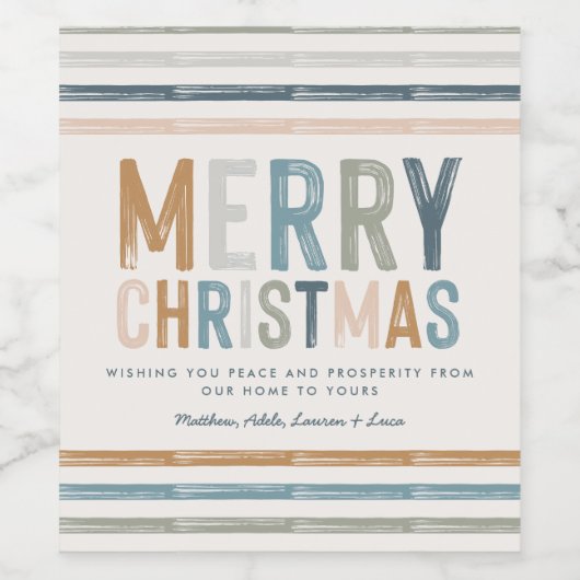 Kerstterracotta blauwe typografie moderne gunst wijn etiket (Enkel label)