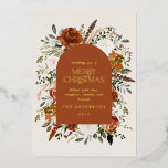 Kerstterracotta, niet-fototrap, floral folie feestdagenkaart<br><div class="desc">Natuurlijke crème,  zwart,  terracotta en groene florale florale,  botanische elegante vlek,  floral Merry-kerstkaart. Real folie gold,  Silver en roos gold typografie detailleert.</div>