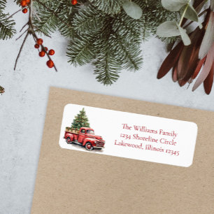  kerstterugzendadres Red Truck Etiket