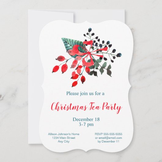 Kersttheaterfeest Rode en Blauwgroen Winter Bouque Kaart (Voorkant)